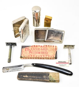 ASSORTMENT OF MEN'S RAZORS, HONING STONE & MORE