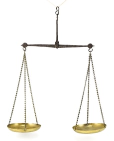 IRON AND BRASS GOLDSMITH WEIGHING SCALE, CIRCA EARLY 20th CENTURY