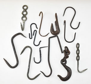 COLLECTION OF IRON POT HOOKS & MORE
