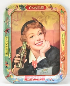 1953 COCA-COLA TIN LITHOGRAPH DRINK TRAY 'THIRST KNOWS NO SEASON'