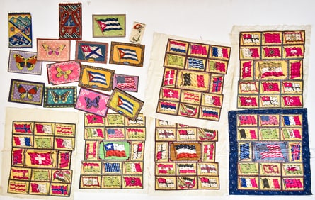 EARLY 20TH CENTURY TOBACCO FELTS AND QUILTS: COUNTRY FLAGS, BUTTERFLIES, AND MORE