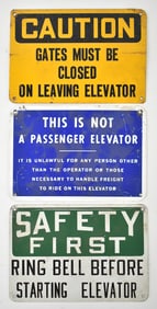THREE METAL ELEVATOR SIGNS
