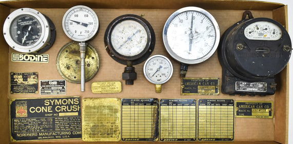 COLLECTION OF PRESSURE GAUGES, AEROSPACE METAL TAGS & OTHER