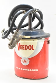 TIDEWATER OIL COMPANY VEEDOL OIL AND GREASE BARREL WITH PUMP