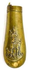 ANTIQUE US MEXICAN-AMERICAN WAR BRASS POWDER FLASK BY G. & J. W. HAWKSLEY-SHEFFIELD