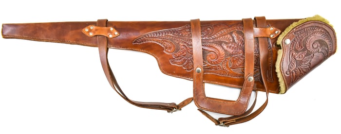 FLORAL EMBOSSED & SHERPA LINED LEATHER RIFLE SCABBARD BY GINGER BRADY