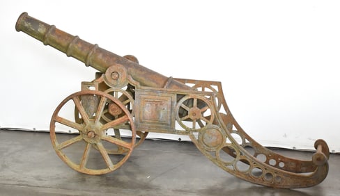 ANTIQUE ORNAMENTAL ENGLISH CAST IRON SIGNAL CANNON