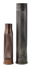 PAIR OF US MILITARY KOREAN WAR ERA PERFORATED OR VENTILATED ARTILLERY & ANTI-TANK SHELL CASINGS