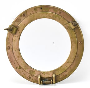 VINTAGE BRASS PORTHOLE MIRROR