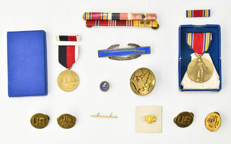 COLLECTION OF WWII MEDALS, RIBBONS, AND PINS