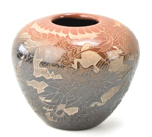 ERIC TAFOYA SIGNED SANTA CLARA PUEBLO SGRAFFITO ETCHED HUMMINGBIRD CLAY POT