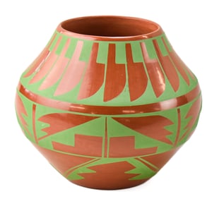 MARTHA APPLELEAF SIGNED SAN ILDEFONSO PUEBLO REDWARE CLAY OLLA POT