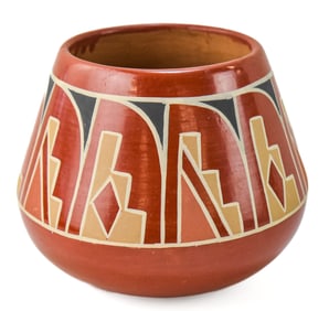 PETRA GUTIERREZ SIGNED SANTA CLARA PUEBLO POLYCHROME REDWARE CLAY POT