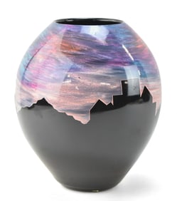 RALPH RANKIN SIGNED CONTEMPORARY SOUTHWESTERN LANDSCAPE AT SUNSET VASE
