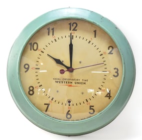 SELF-WINDING CLOCK COMPANY WESTERN UNION AQUAMARINE WALL CLOCK