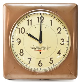 SELF-WINDING CLOCK COMPANY WESTERN UNION BROWN WALL CLOCK