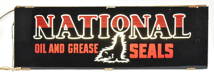 NATIONAL OIL SEALS ILLUMINATED GLASS ADVERTISING DISPLAY SIGN