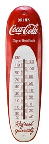1950s COCA COLA 'SIGN OF GOOD TASTE' TIN ADVERTISING THERMOMETER