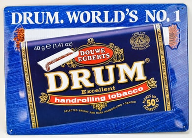 DRUM TOBACCO METAL ADVERTISING SIGN