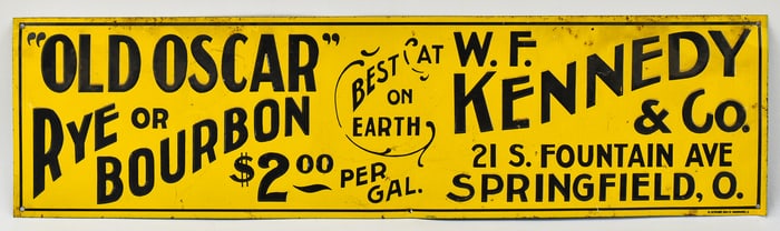 'OLD OSCAR' RYE OR BOURBON METAL ADVERTISING SIGN