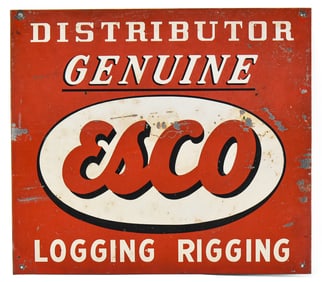 ESCO LOGGING AND RIGGING TIN LITHOGRAPH ADVERTISING SIGN