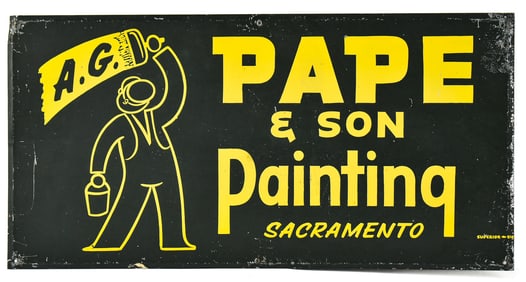VINTAGE A.G. PAPE & SON PAINTING - SACRAMENTO TIN LITHOGRAPH ADVERTISING SIGN