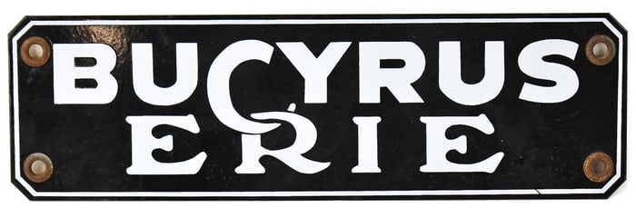 BUCYRUS-ERIE PORCELAIN ENAMEL ADVERTISING SIGN