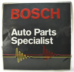 BOSCH EMBOSSED TIN LITHOGRAPH ADVERTISING SIGN BY SCIOTO SIGN CO.