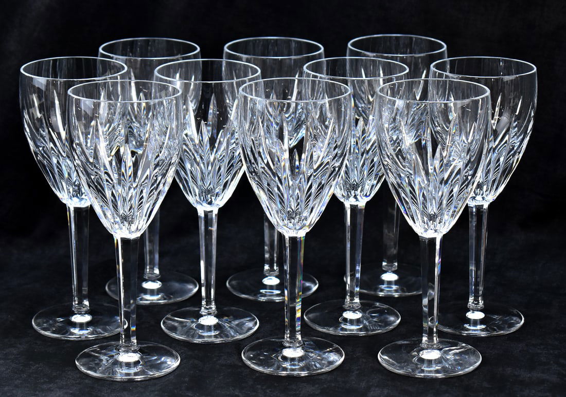 SET OF WATERFORD CRYSTAL CARINA WATER GOBLETS: A set of ten larger Waterford Crystal Carina water goblets measuring 7.75" H.