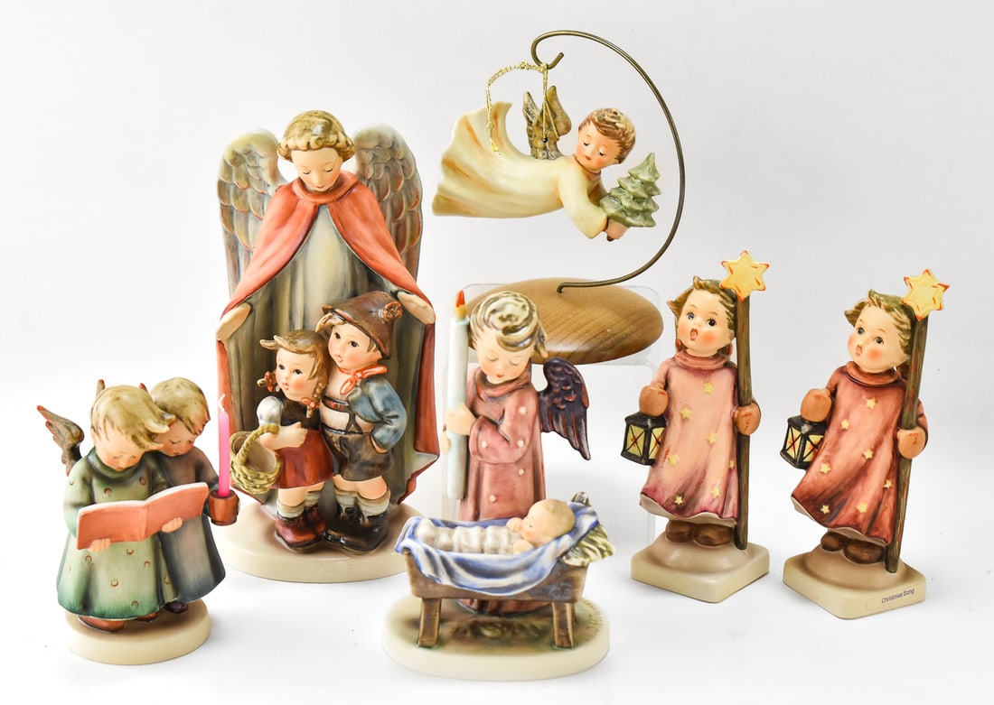 HUMMEL FIGURINES: 'CHRISTMAS SONG' NO. 343, 'ANGEL DUET' NO.193, 'WATCHFUL ANGEL' NO. 194, 'HEAVENLY (1 of 4)