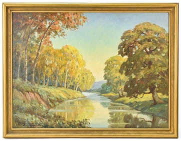 CLYDE LEON KELLER 'THE GILBERT RIVER (SAUVIE'S ISLAND)' OIL PAINTING