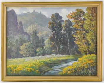 CLYDE LEON KELLER 'HAZY MORNING (BELOW CROWN POINT)' OIL PAINTING