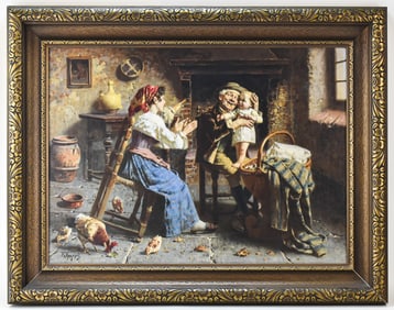 EUGENIO ZAMPIGHI 'GRANDFATHER'S DARLING' OIL PAINTING