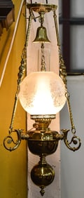 BRASS HANGING LIBRARY LAMP