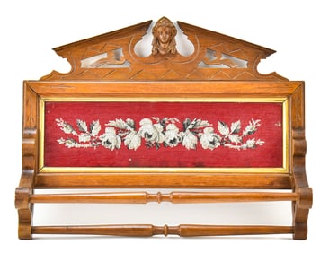 RENAISSANCE REVIVAL WOODEN TOWEL RACK WITH FLORAL EMBROIDERY