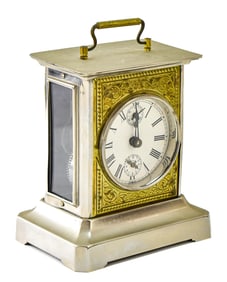 KUEHL CLOCK COMPANY (ATTR.) CHROME & BRASS CARRIAGE CLOCK