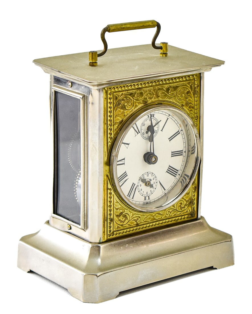 KUEHL CLOCK COMPANY (ATTR.) CHROME & BRASS CARRIAGE CLOCK (1 of 4)