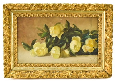 YELLOW ROSE BOUQUET OIL PAINTING BY LH