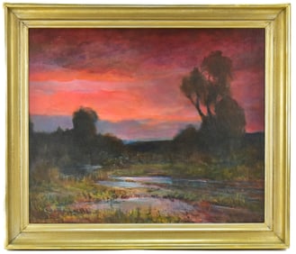 'EVENING SUNSET' LANDSCAPE OIL PAINTING