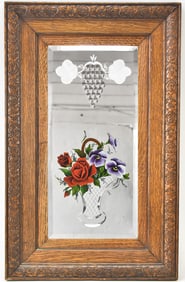 ITALIAN VENETIAN OAK & REVERSE-PAINTED MIRROR