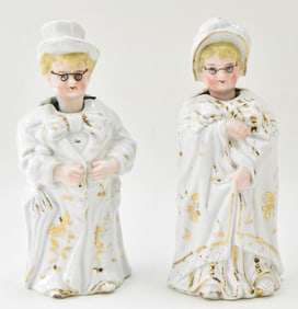 TWO 19TH C. GERMAN PORCELAIN FIGURAL HEAD-NODDING GRANNIES