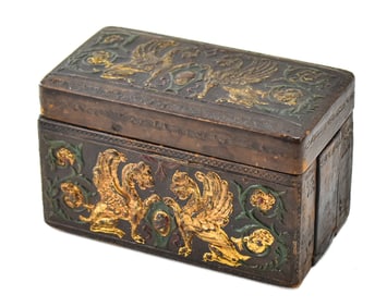 ANTIQUE LEATHER VENEER CIGARETTE BOX