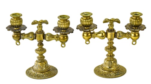 PAIR OF ANTIQUE C. 1900 WEIGHTED BRASS CANDLESTICKS