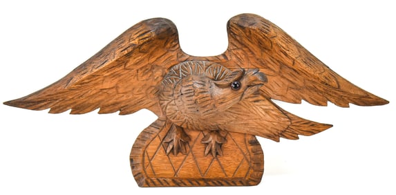 VICTORIAN BLACK FOREST STYLE WOOD-CARVED EAGLE WALL ORNAMENT