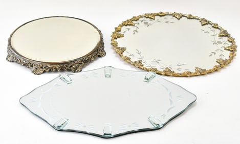 THREE MIRRORED VANITY TRAYS