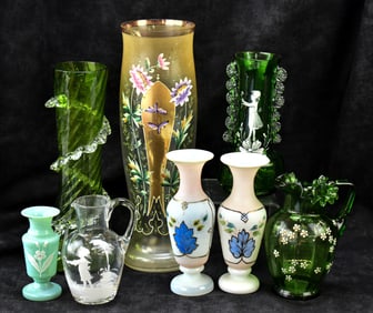 ASSORTED BOHEMIAN & BOHEMIAN-STYLE MARY GREGORY & FLORAL ENAMEL VASES