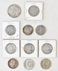 1935 PEACE DOLLAR AND COLLECTION OF SILVER HALF-DOLLARS