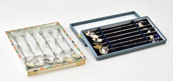 TWO BOXED SETS OF STERLING SILVER COCKTAIL SPOONS