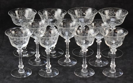 HEISEY 'ORCHID' COCKTAIL & CHAMPAGNE GLASSES