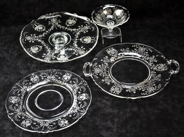 HEISEY 'ORCHID' CAKE STAND & SERVING ITEMS